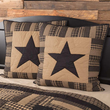 Black Check Star Quilted Euro Sham 26x26 VHC Brands - The Fox Decor